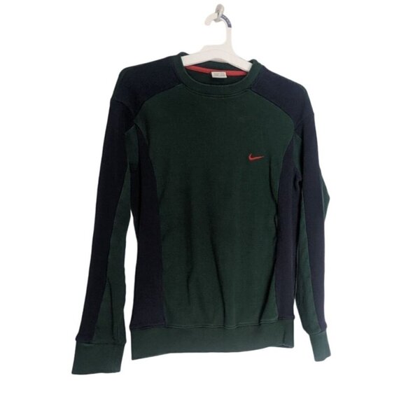Vintage Nike Youth Large Sweater Ribbed Green Blue Embroidered Swoosh Logo Red - Picture 1 of 5